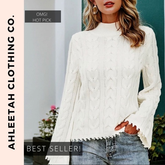 ahleetah Sweaters - BELLA Cable Bell Sleeve Turtle Neck Sweater